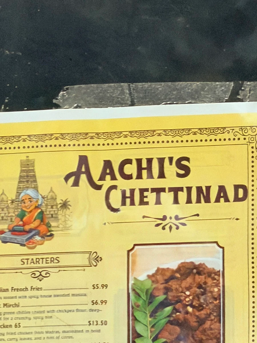 Menu, Aachi’s Chettinad