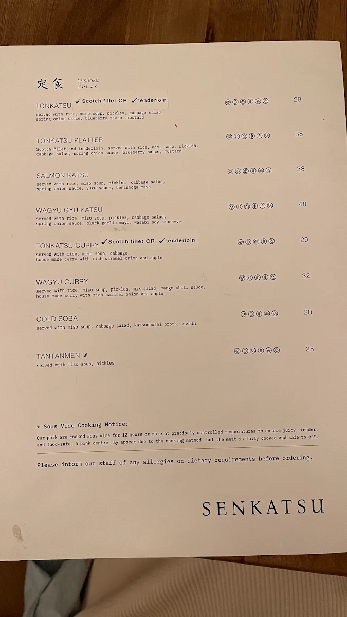 Menu, Senkatsu Japanese Restaurant