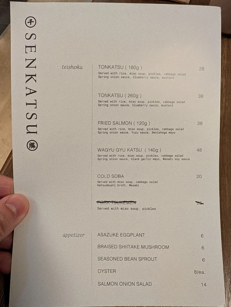 Menu, Senkatsu Japanese Restaurant