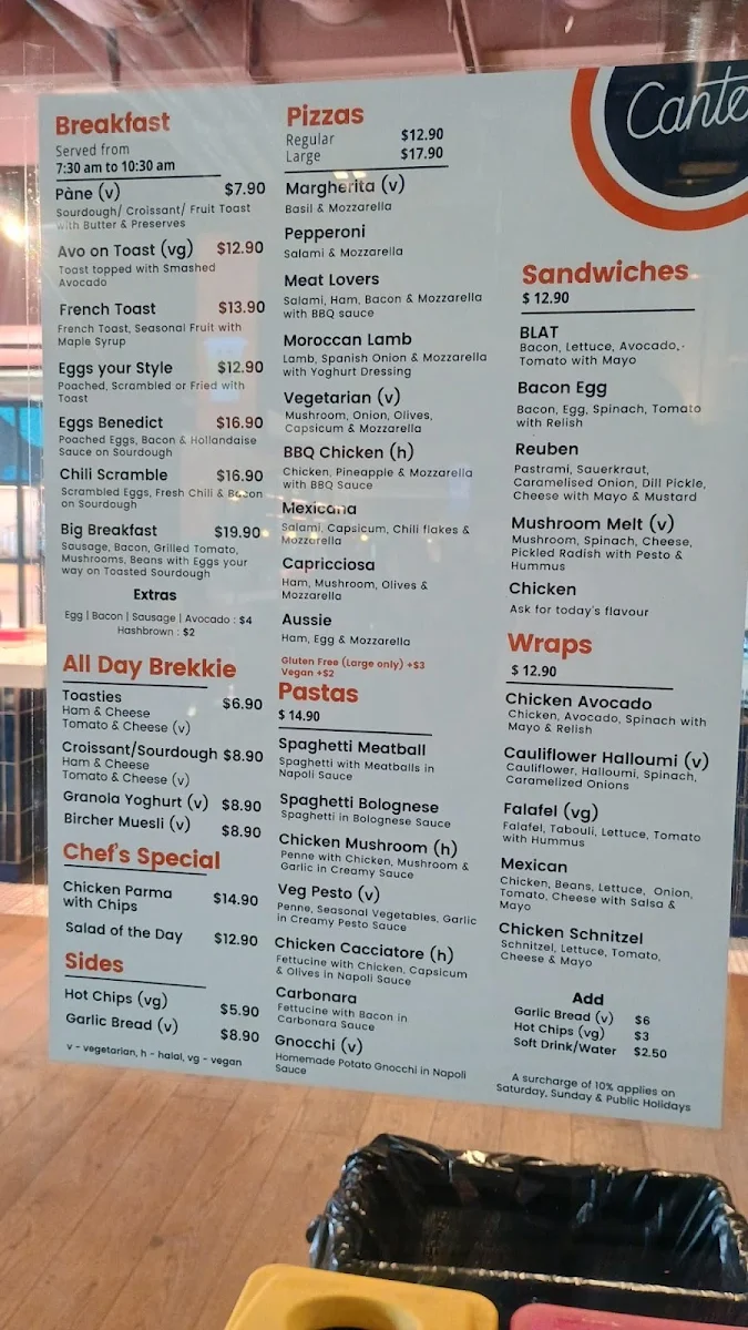 Menu, CANTO Caffe e Pizzeria