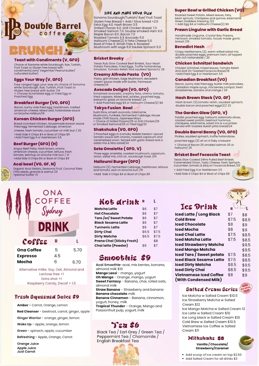 Menu, Double Barrel Coffee + Food house Newtown