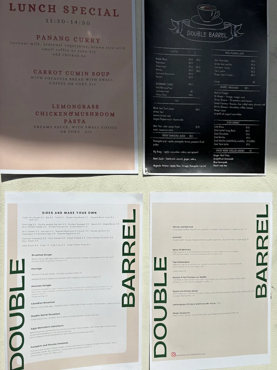 Menu, Double Barrel Coffee + Food house Newtown