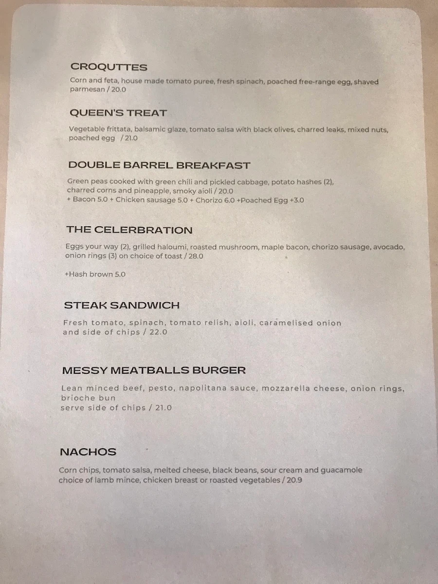 Menu, Double Barrel Coffee + Food house Newtown