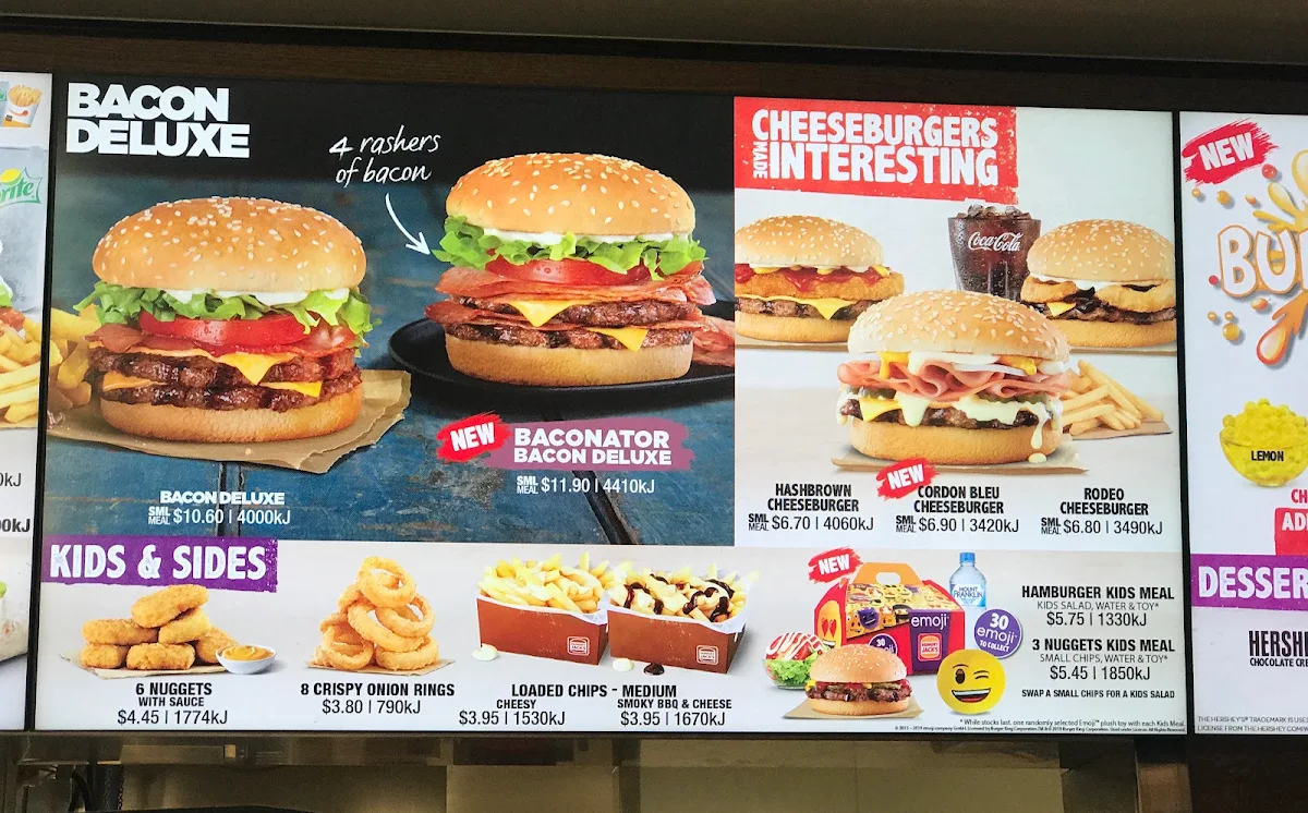 Menu, Hungry Jack's Burgers Karingal Hub