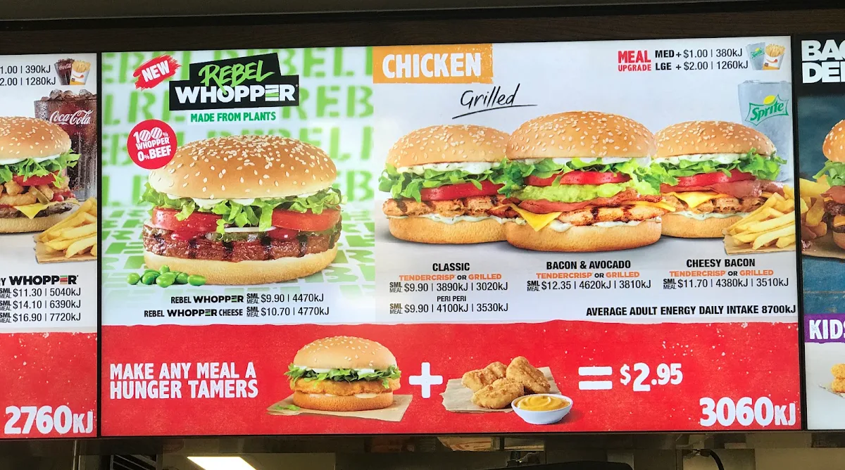Menu, Hungry Jack's Burgers Karingal Hub