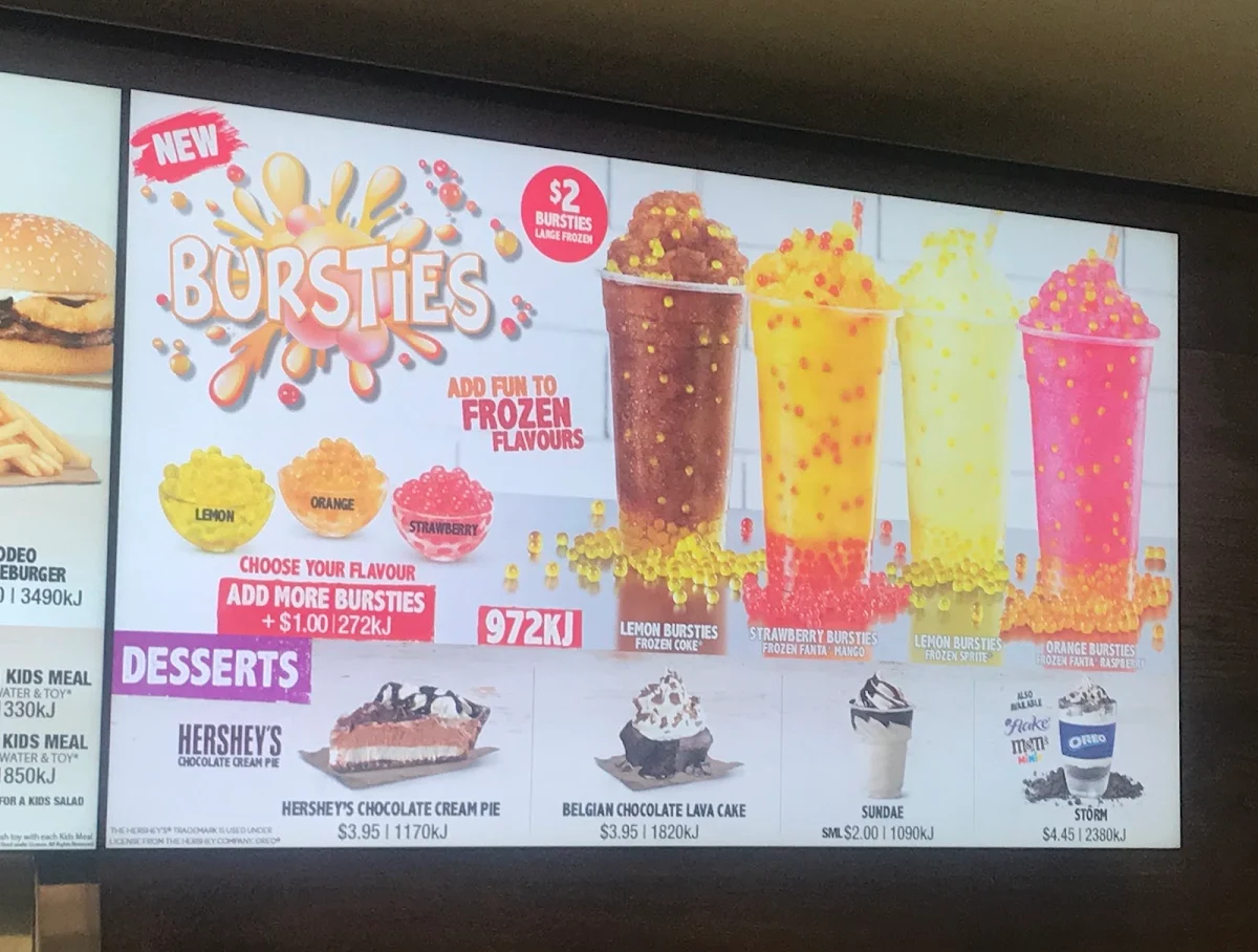 Menu, Hungry Jack's Burgers Karingal Hub