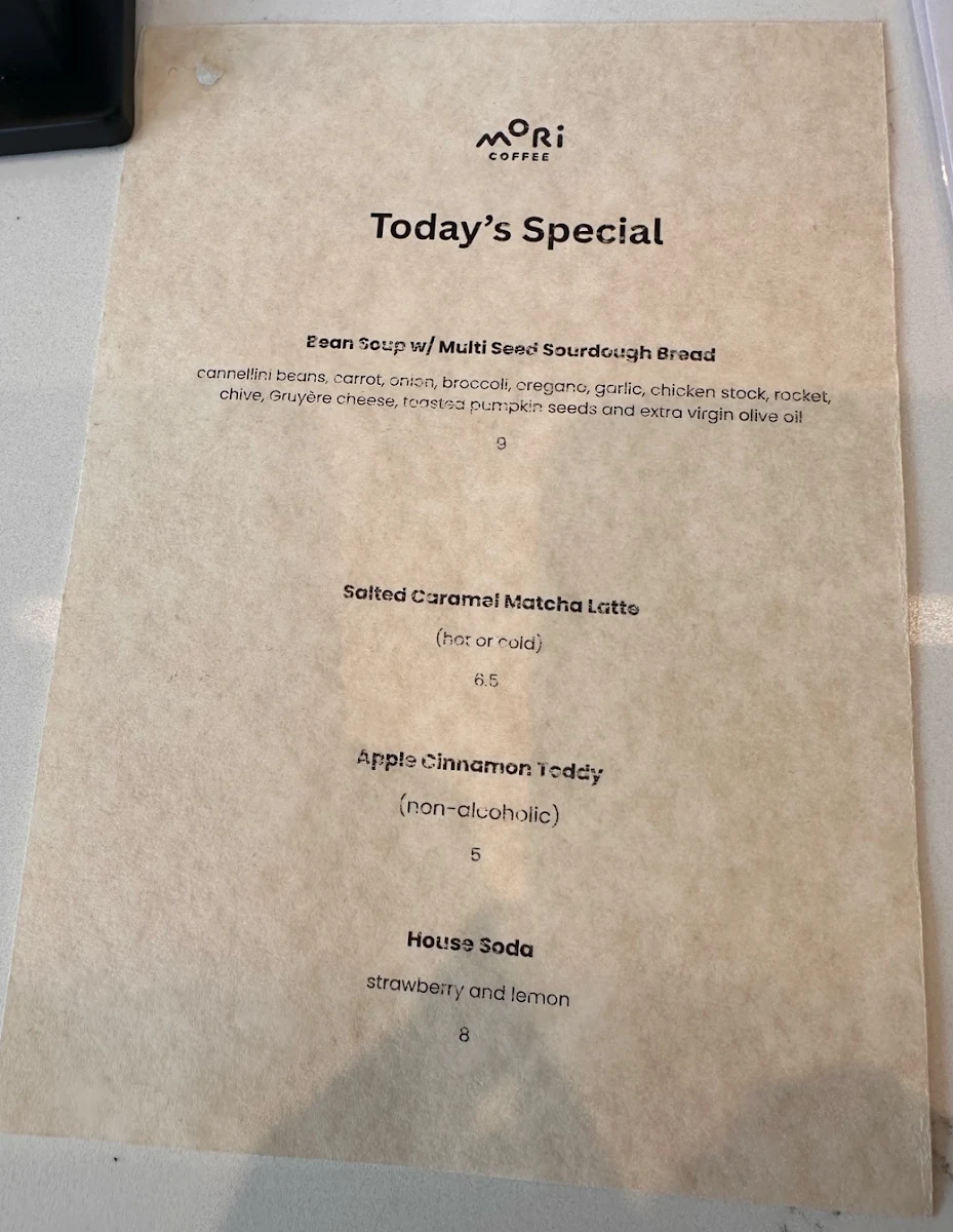 Menu, MORI Coffee Blackburn