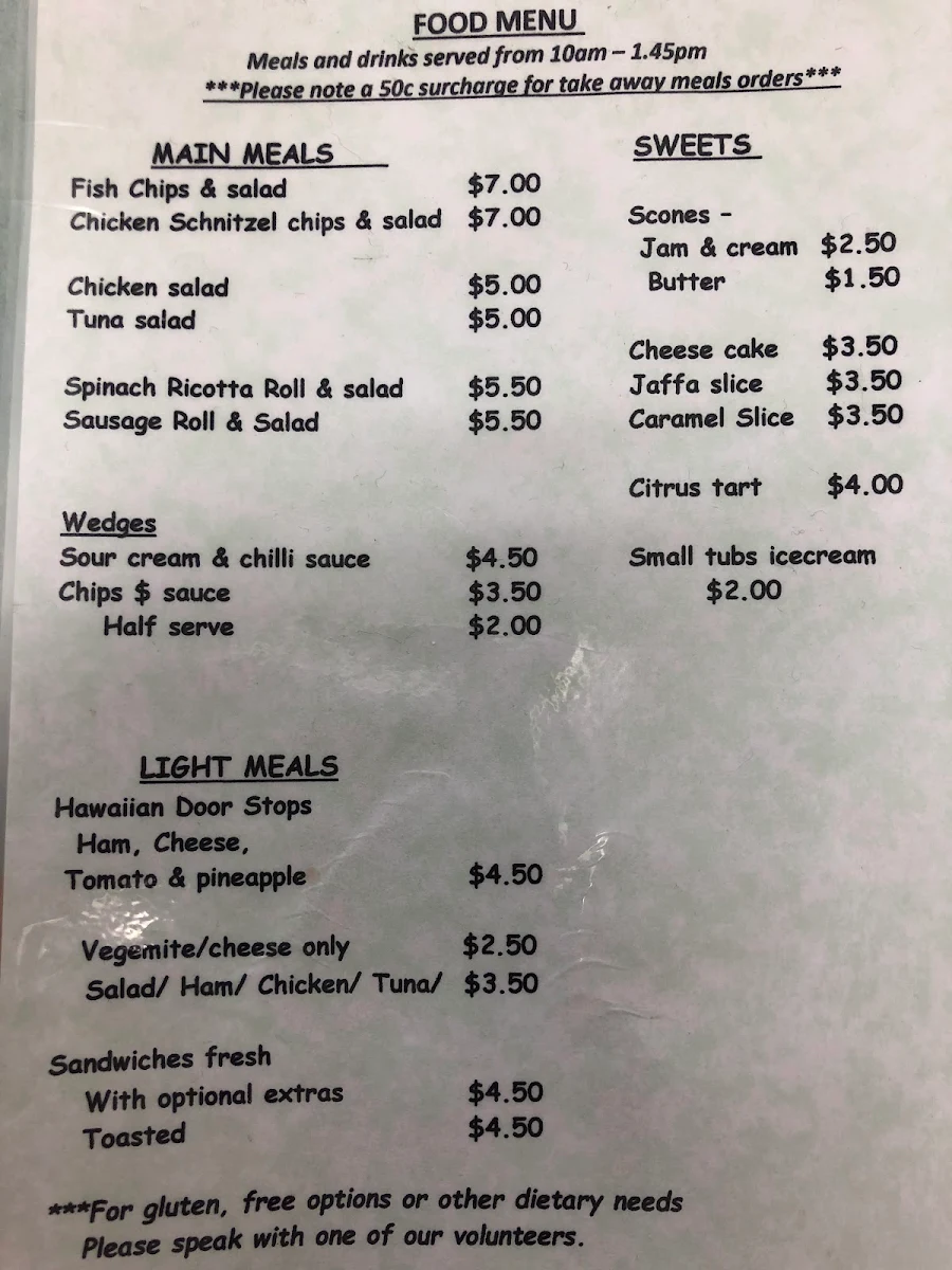 Menu, Pomegranate Place Café and Op Shop