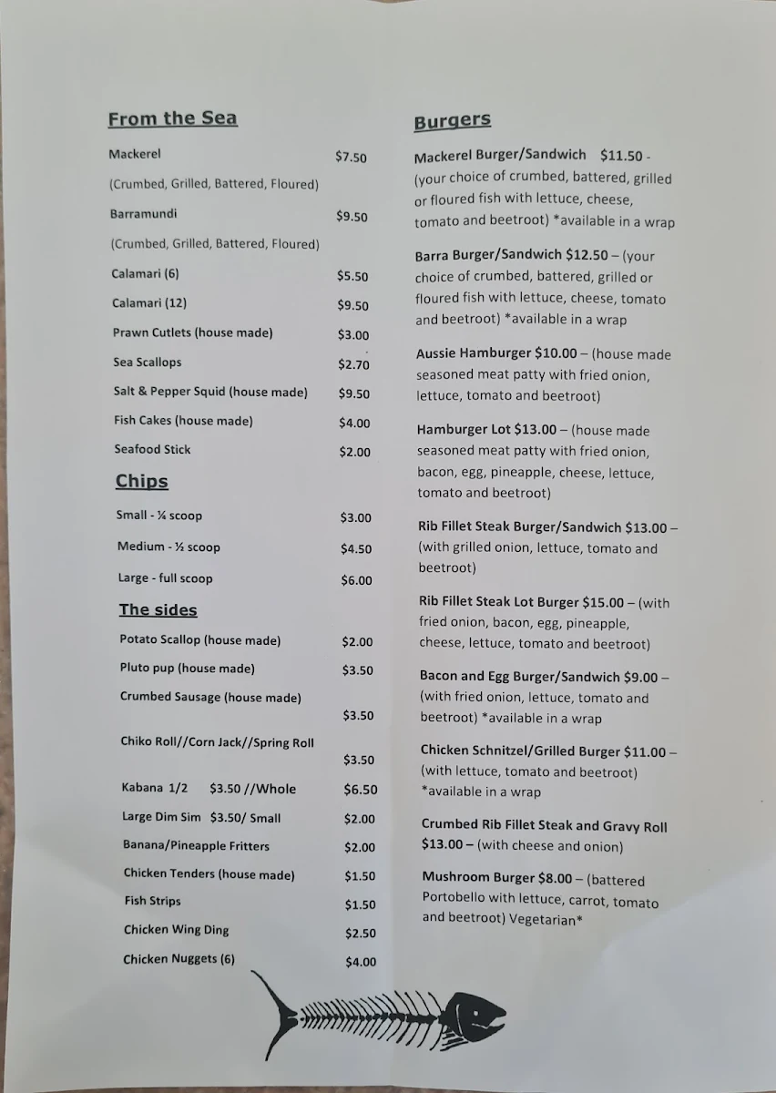 Menu, Golflinks Drive Fish & Burger Bar