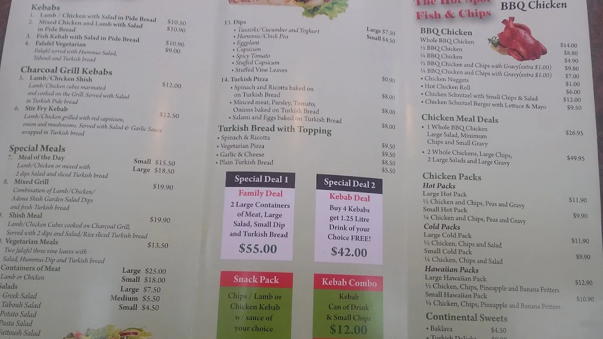 Menu, The Hot Spot Restaurant - Fish & Chips - Takeaway
