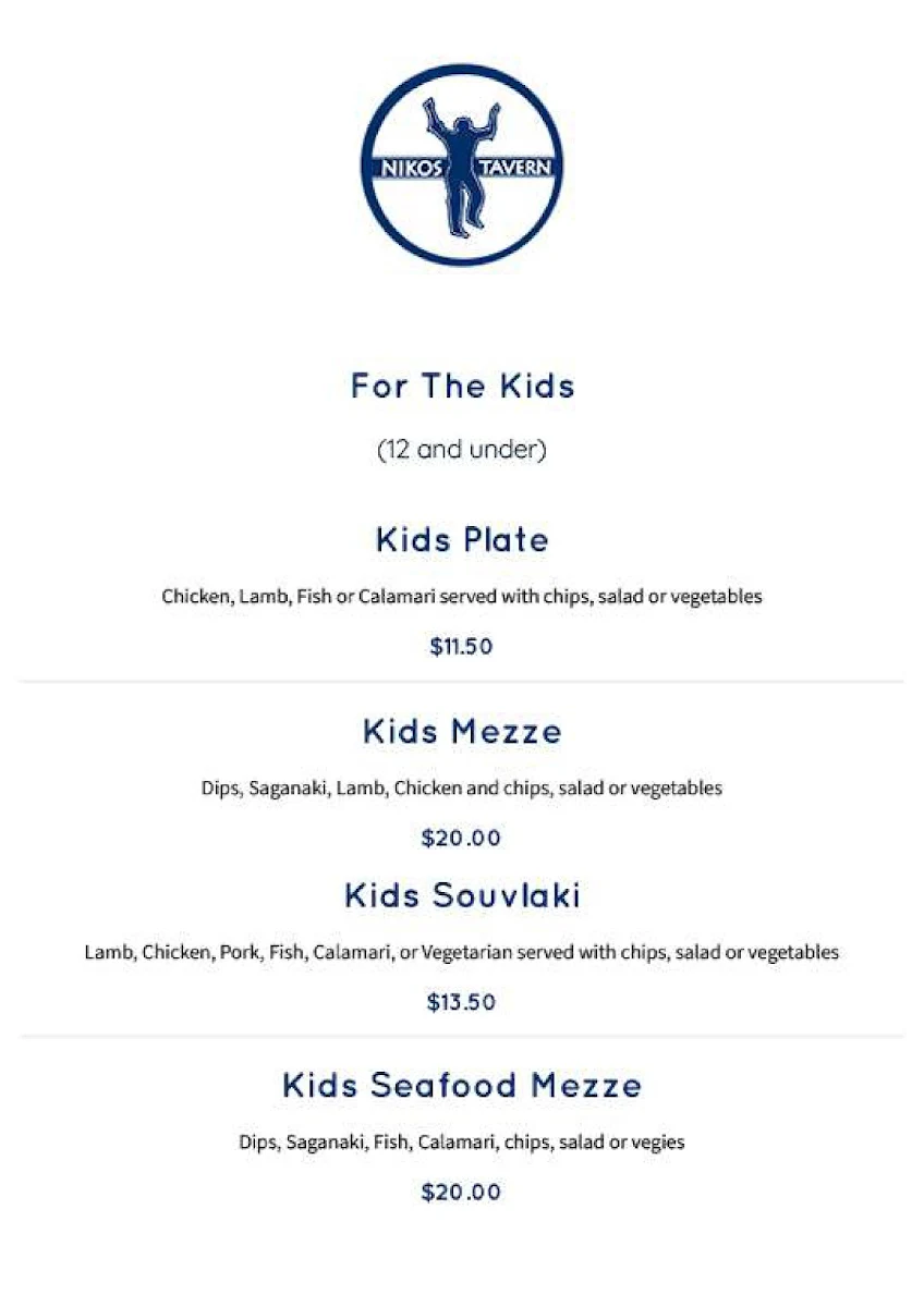 Menu, Nikos Tavern