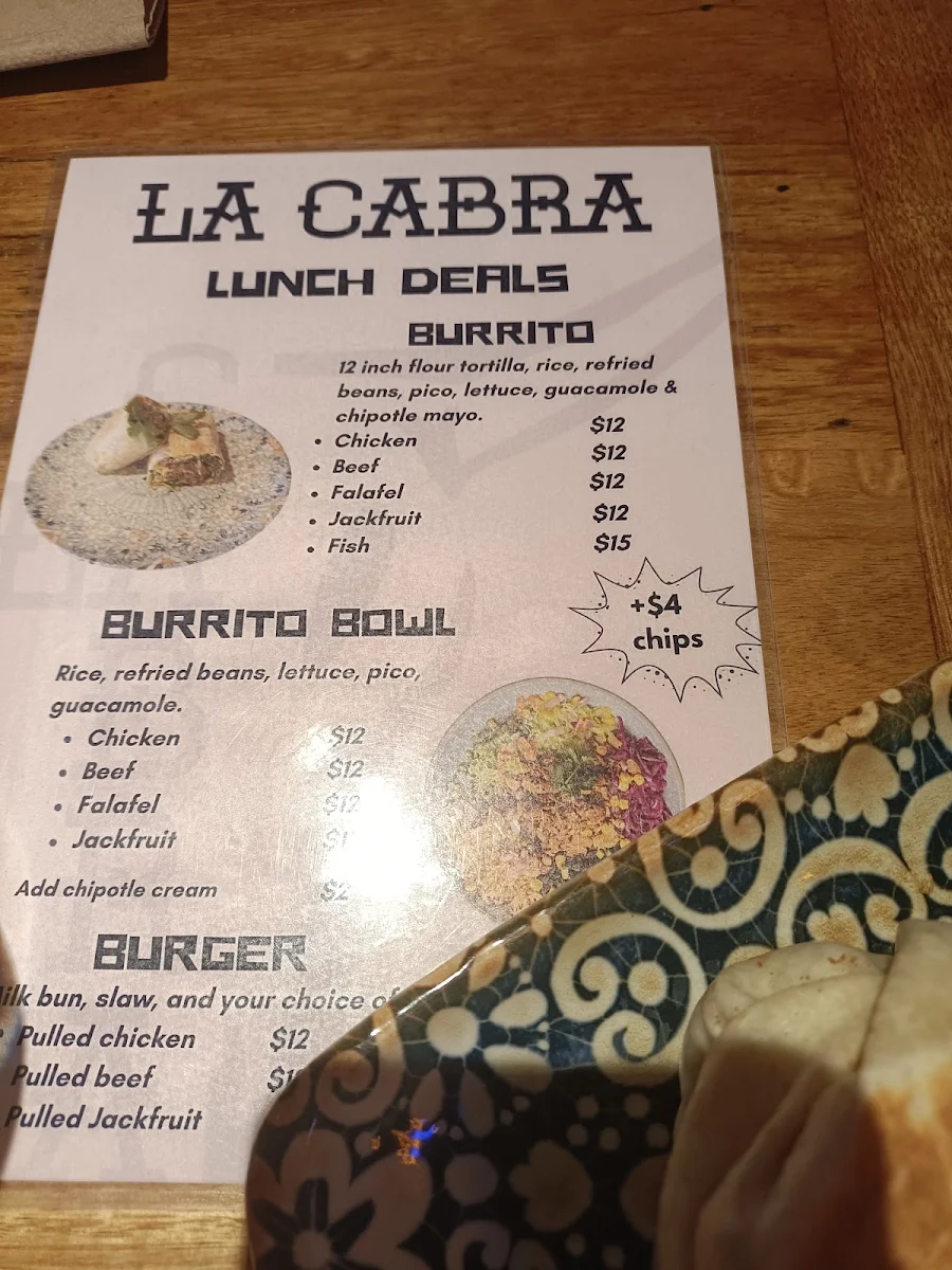 Menu, La Cabra Mexican - Hampton