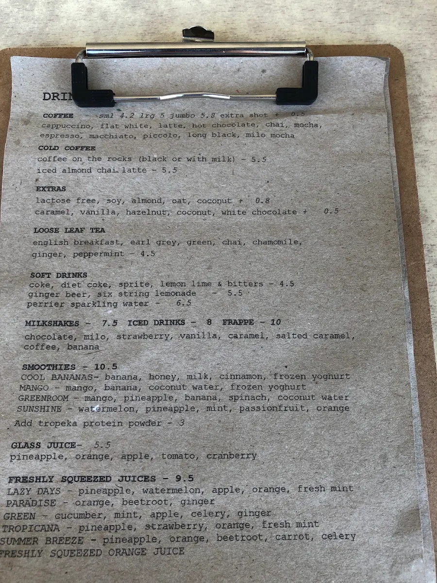Menu, Island Time Espresso Bar