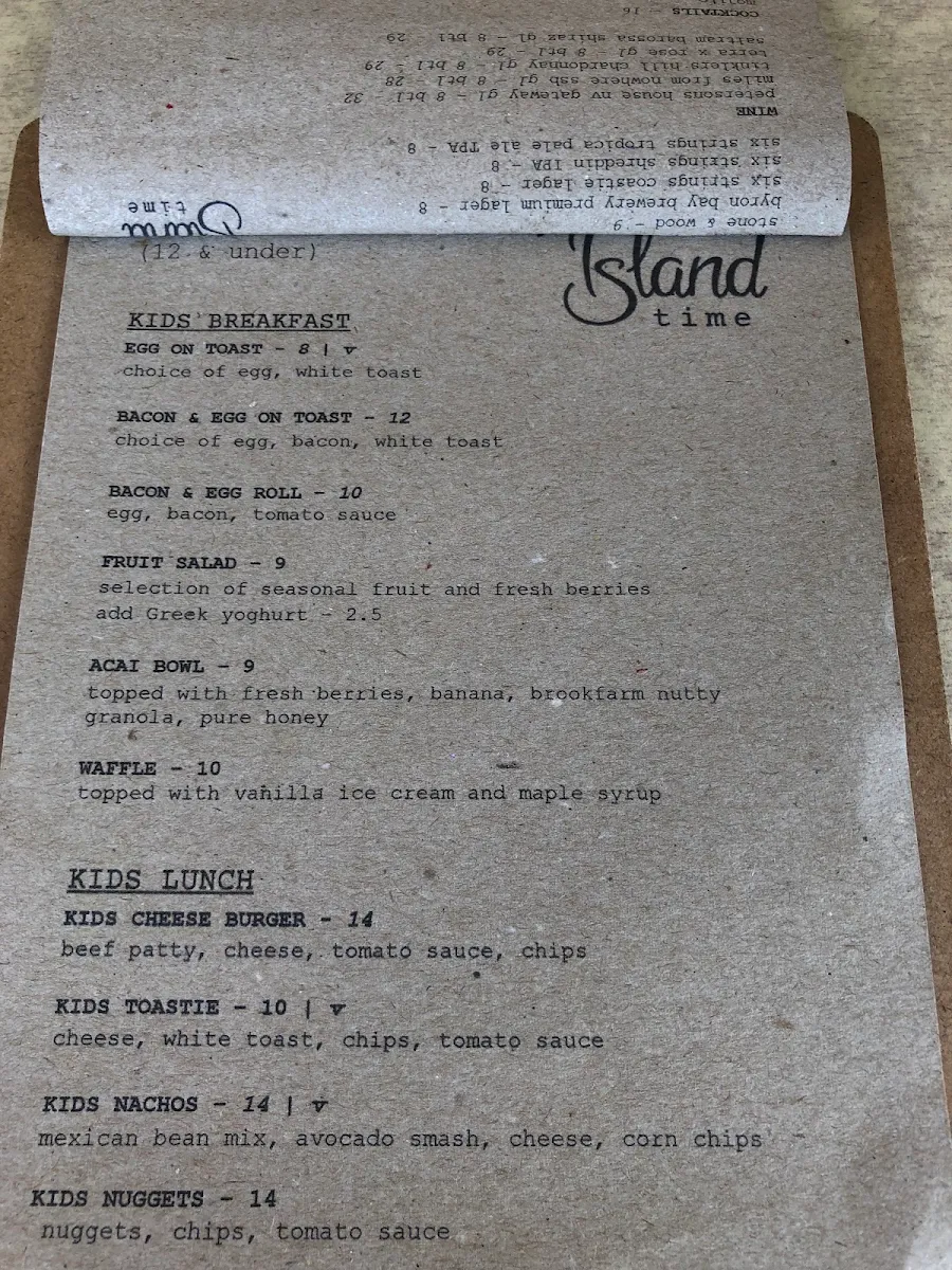 Menu, Island Time Espresso Bar