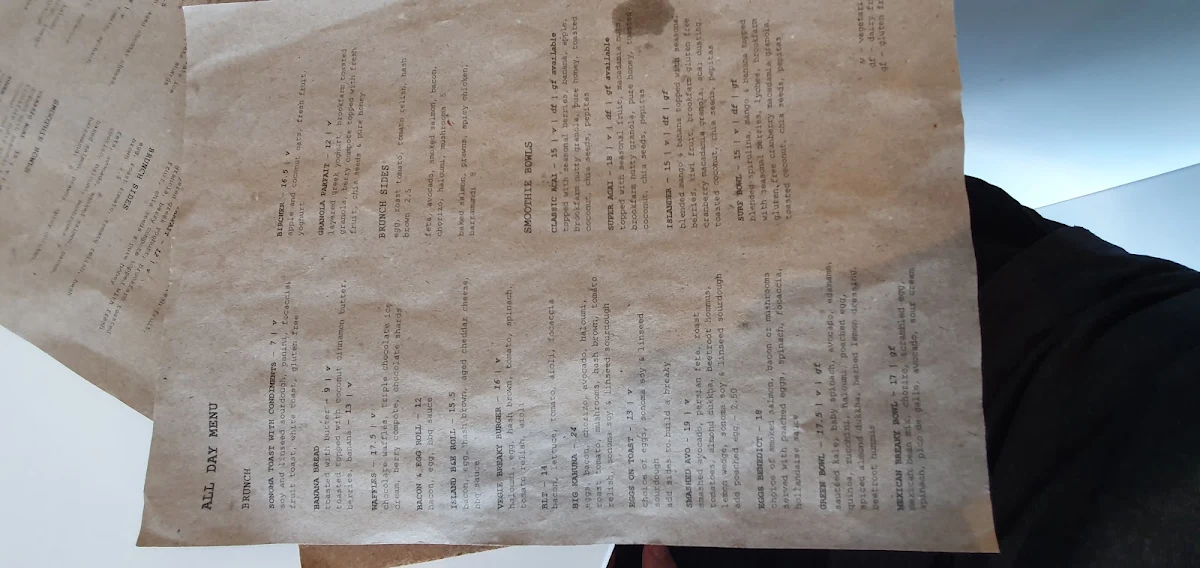 Menu, Island Time Espresso Bar