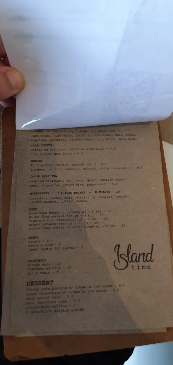 Menu, Island Time Espresso Bar
