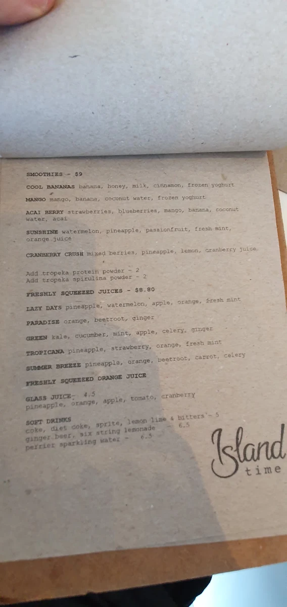 Menu, Island Time Espresso Bar
