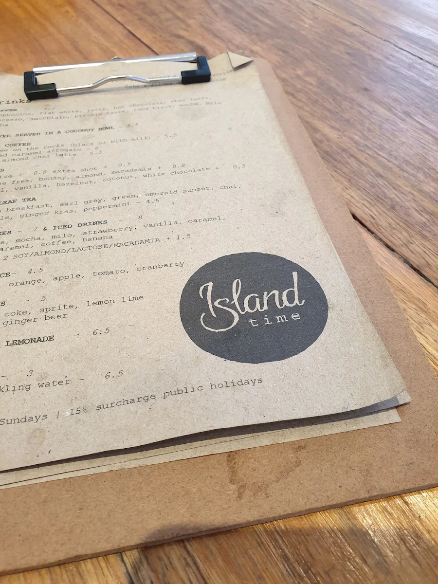 Menu, Island Time Espresso Bar