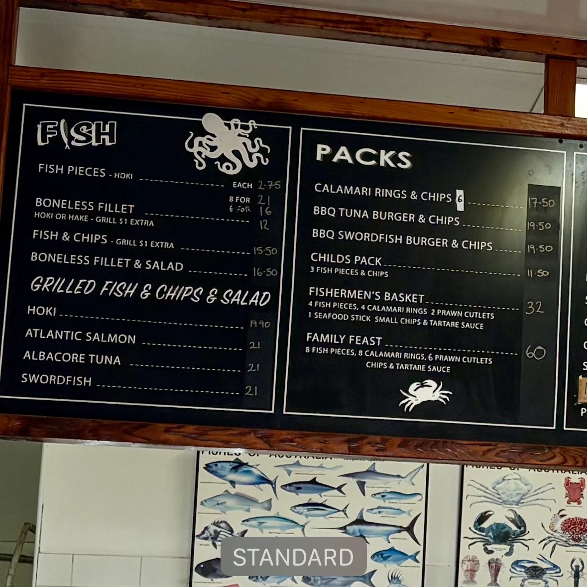 Menu, Woy Woy Fishermen's Wharf