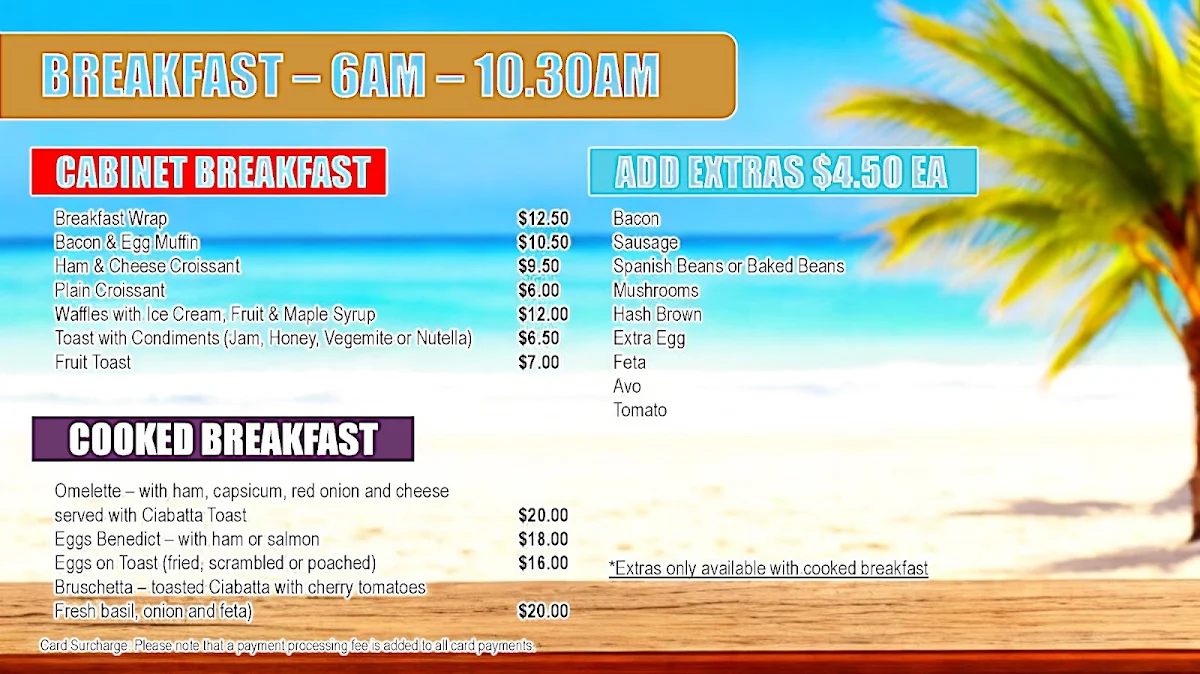 Menu, Jurien Bay Beach Cafe