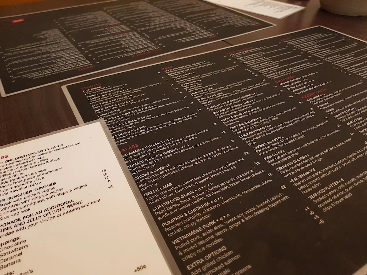 Menu, Golden Point Hotel