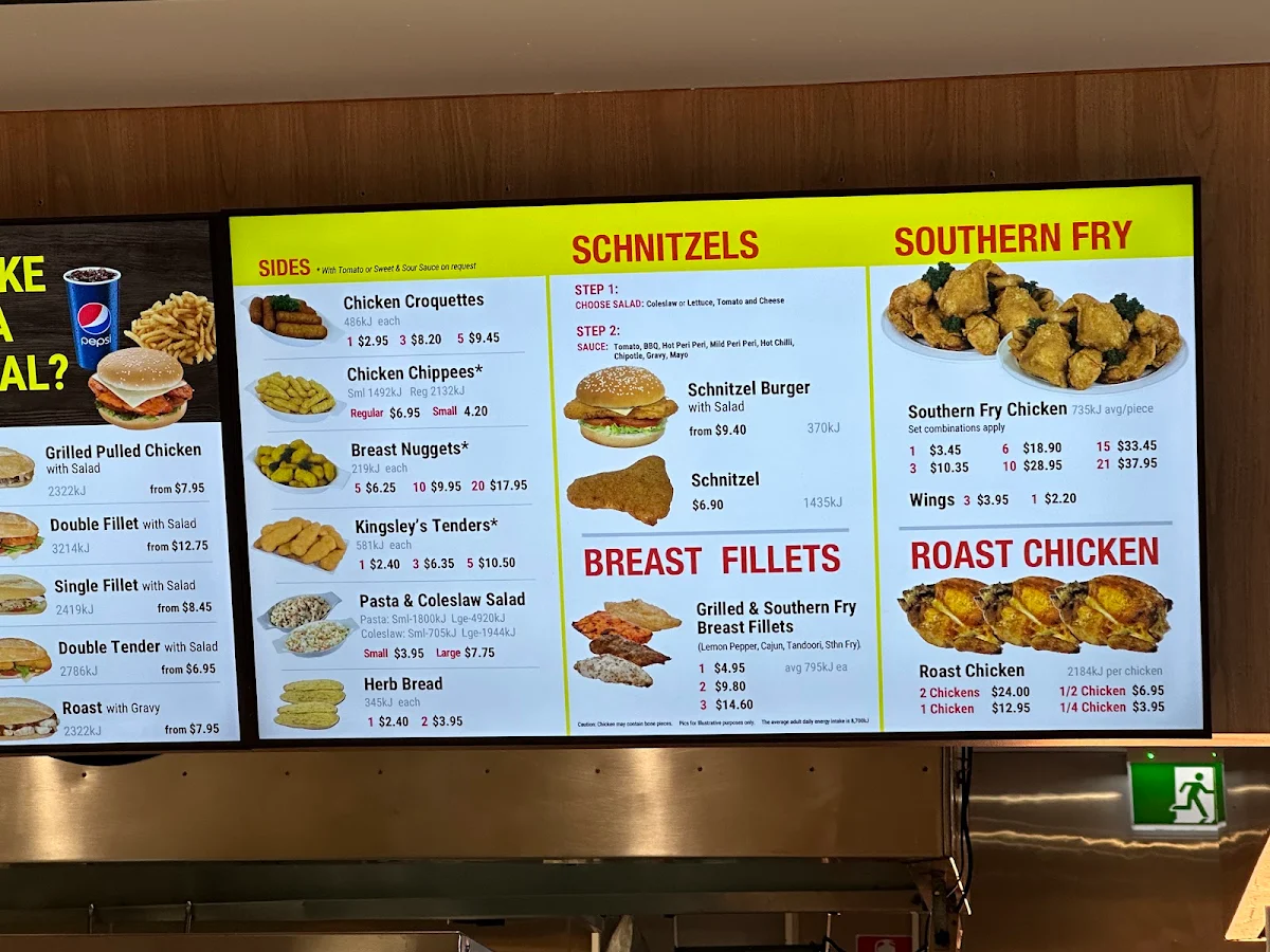 Menu, Kingsley's Chicken Belconnen