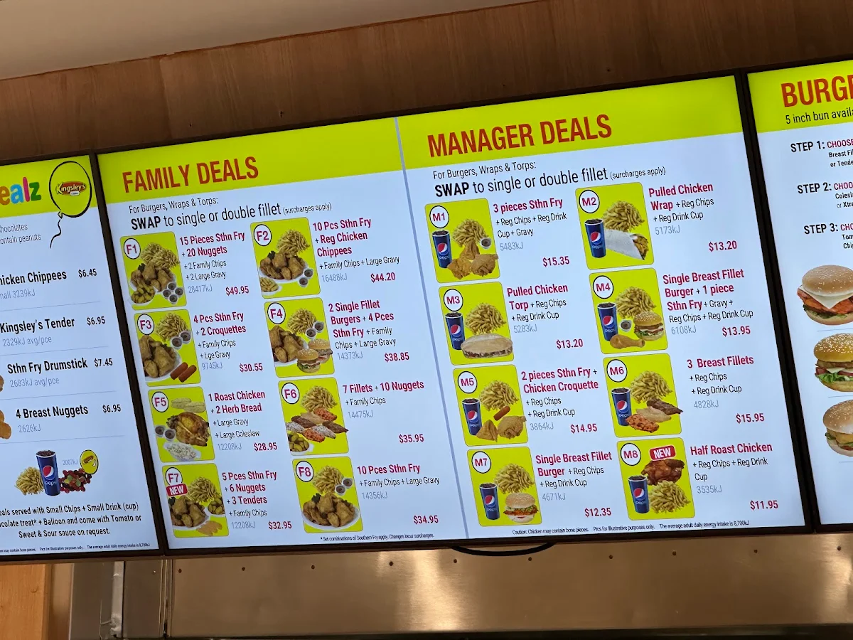 Menu, Kingsley's Chicken Belconnen