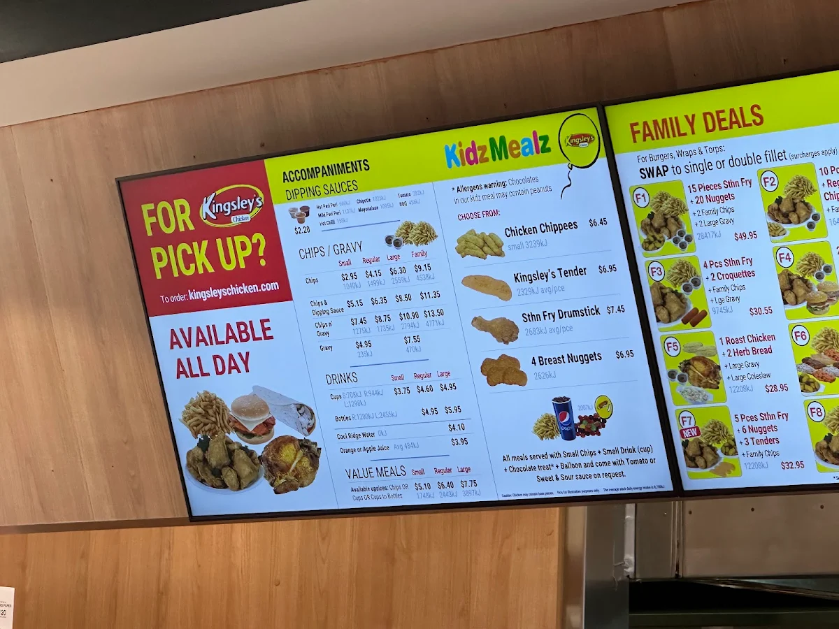 Menu, Kingsley's Chicken Belconnen
