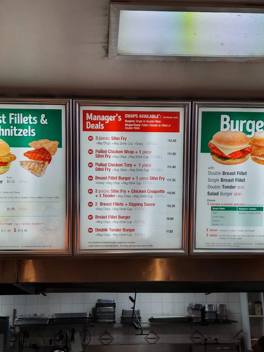 Menu, Kingsley's Chicken Belconnen