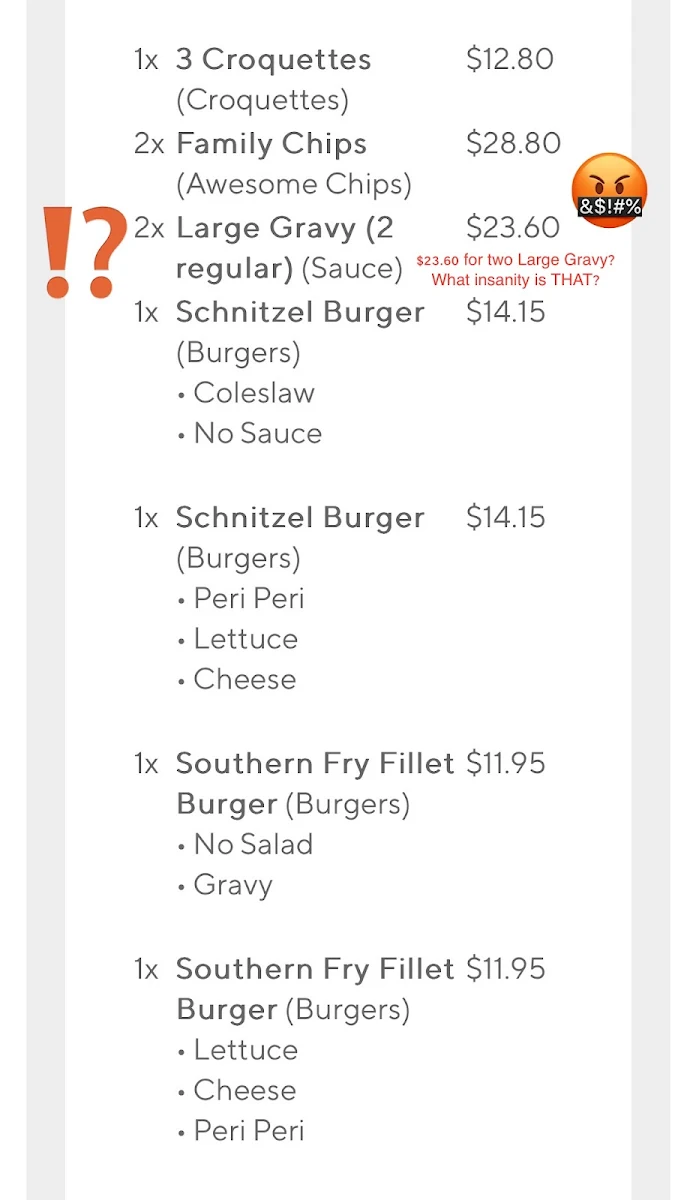 Menu, Kingsley's Chicken Belconnen