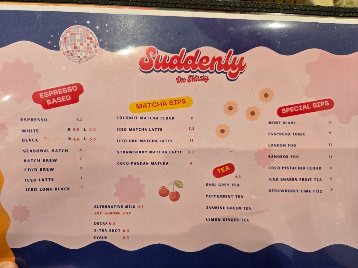 Menu, Suddenly. Surry hills.