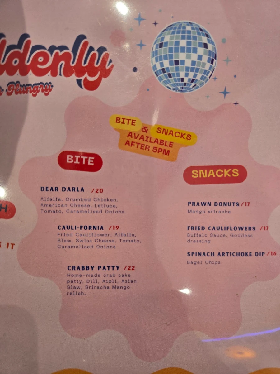 Menu, Suddenly. Surry hills.