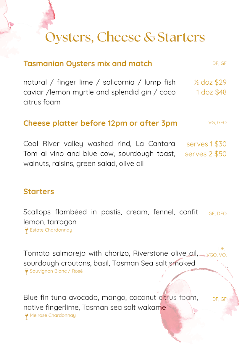 Menu, Apéro Bistro