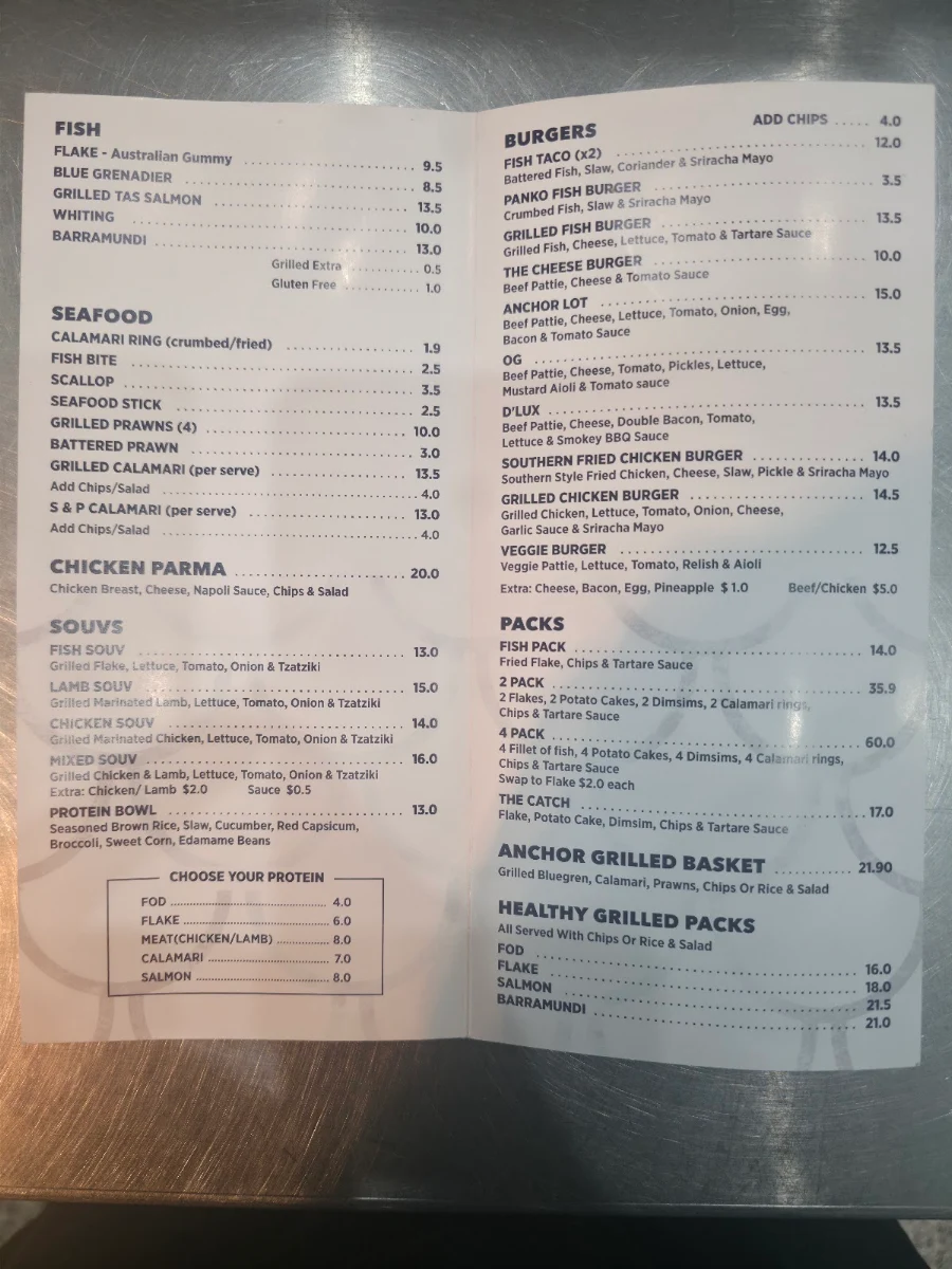 Menu, Anchor Fish and Chips-Watsonia