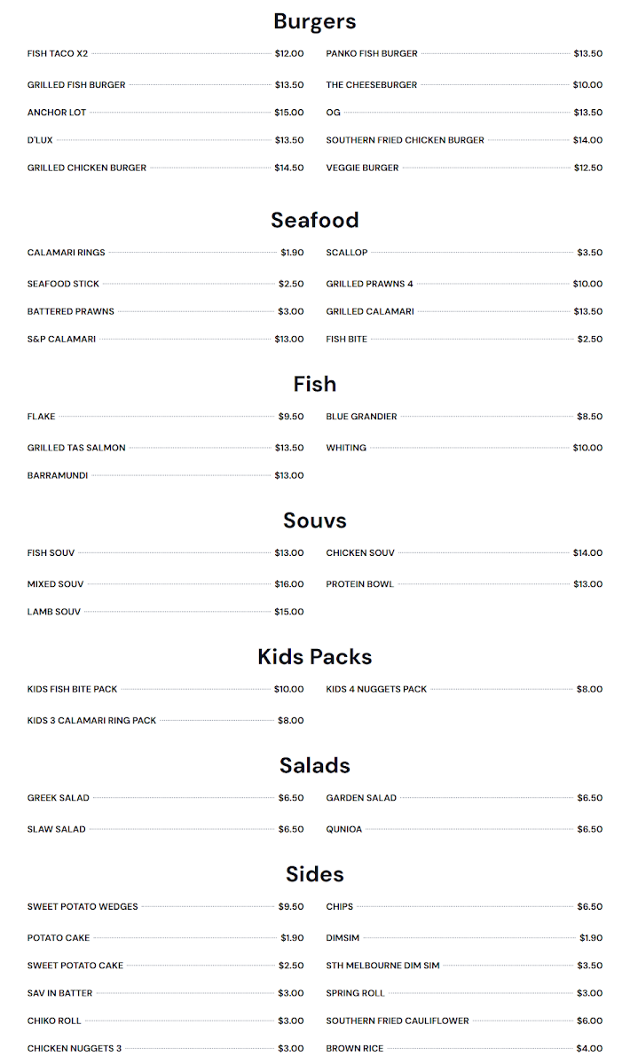 Menu, Anchor Fish and Chips-Watsonia