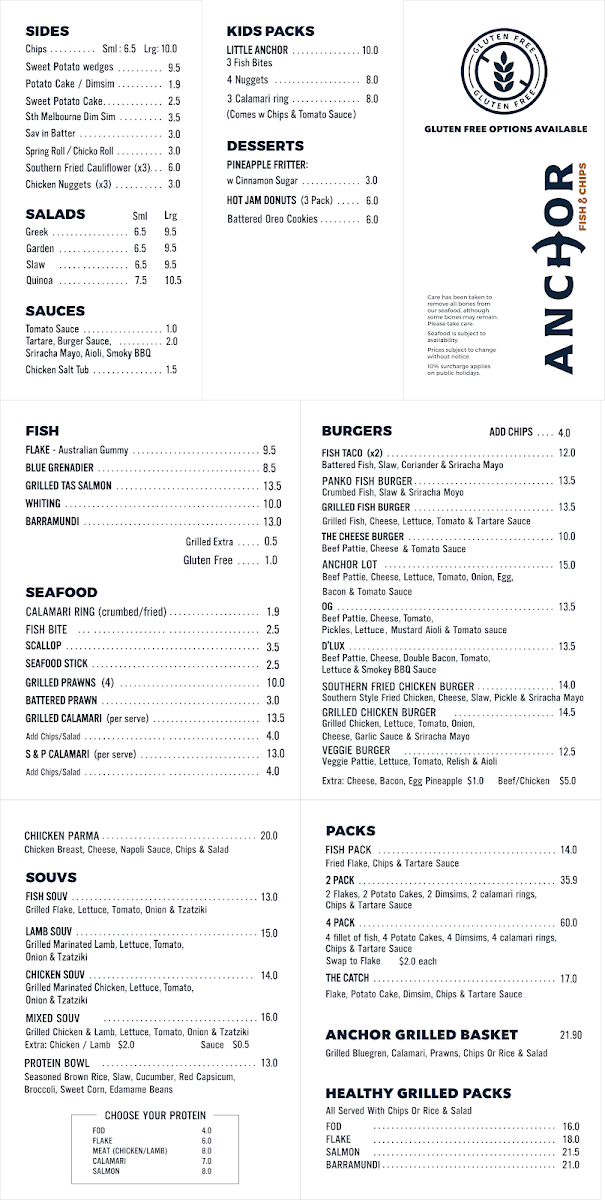 Menu, Anchor Fish and Chips-Watsonia