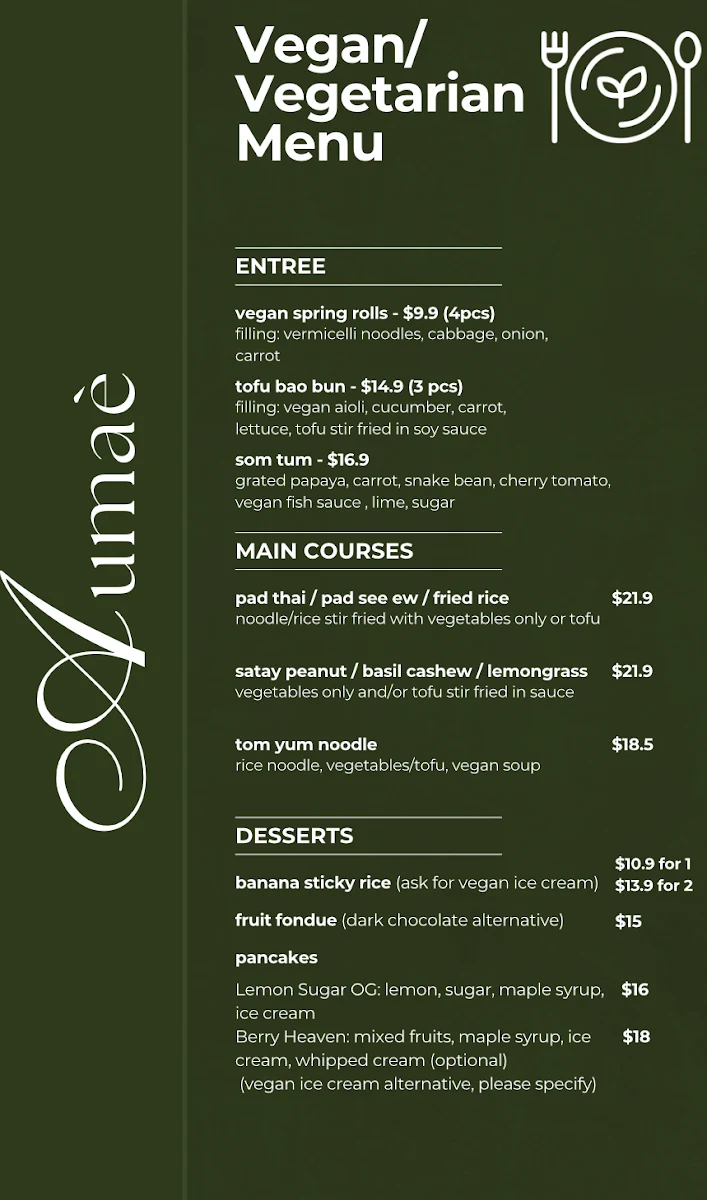 Menu, Aumaè Mount Gambier