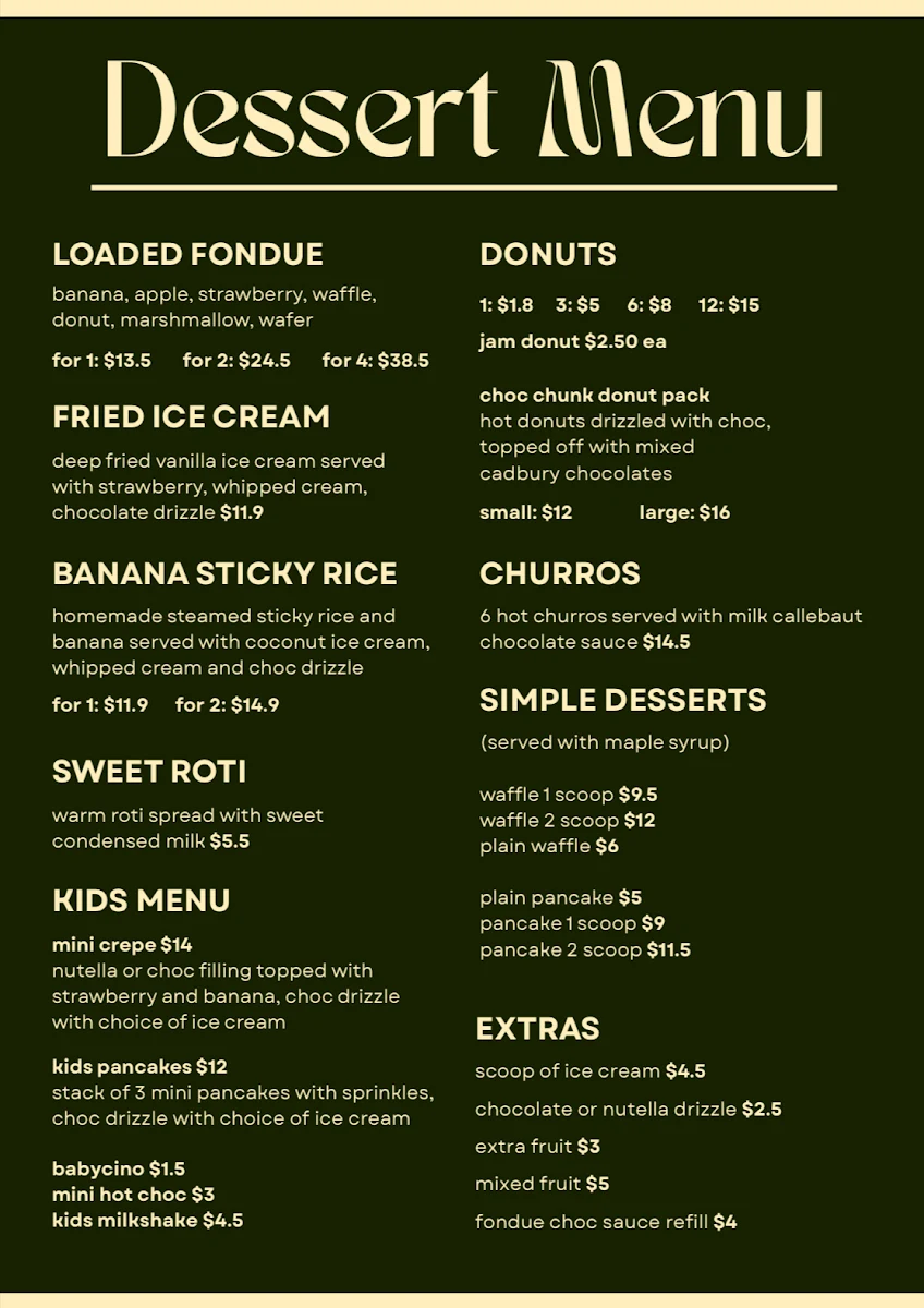 Menu, Aumaè Mount Gambier