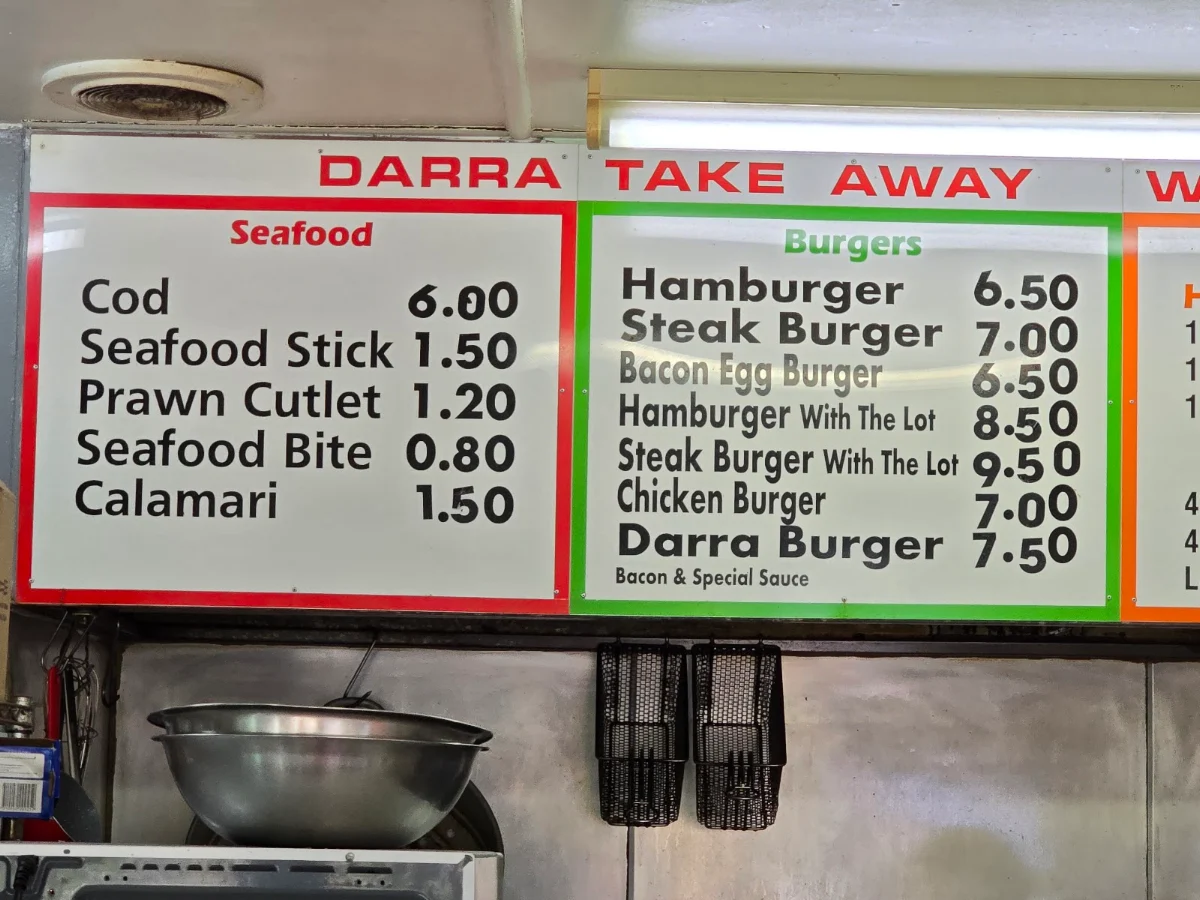 Menu, Darra Takeaway