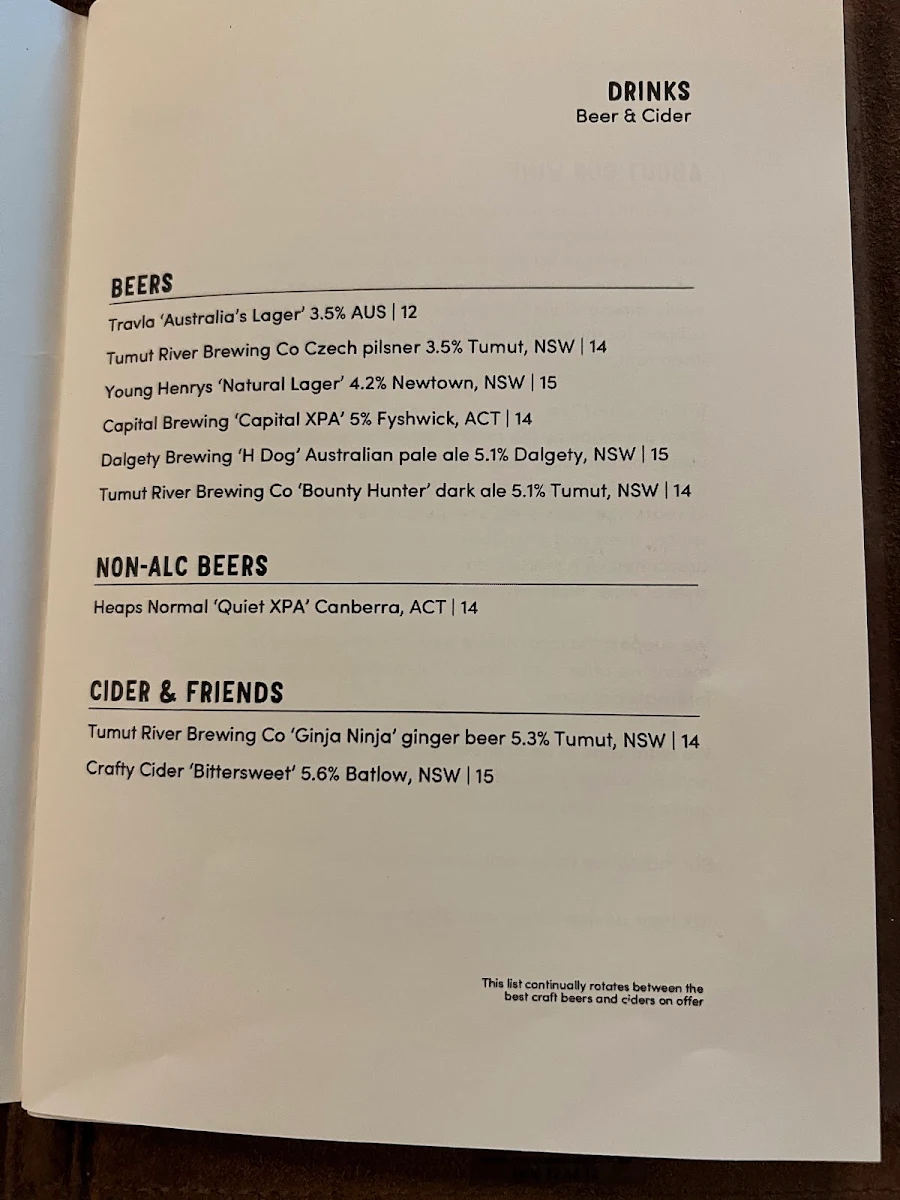 Menu, Three Blue Ducks at Nimbo Fork
