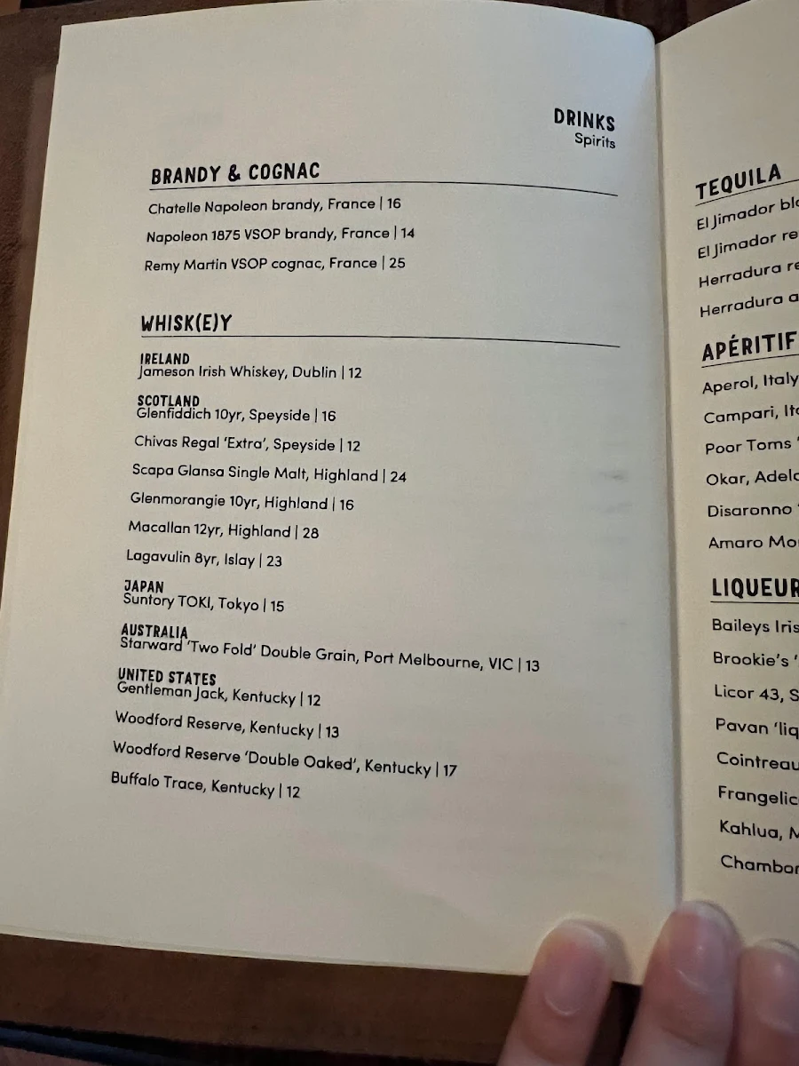 Menu, Three Blue Ducks at Nimbo Fork