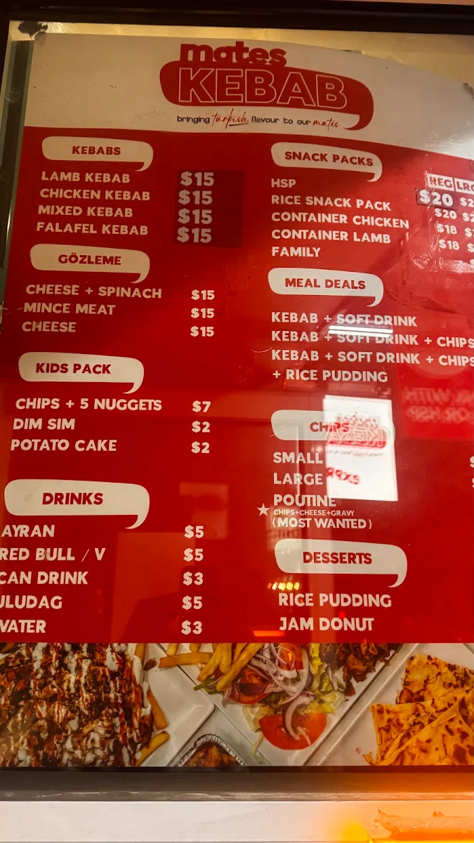 Menu, Mates Kebab Brunswick