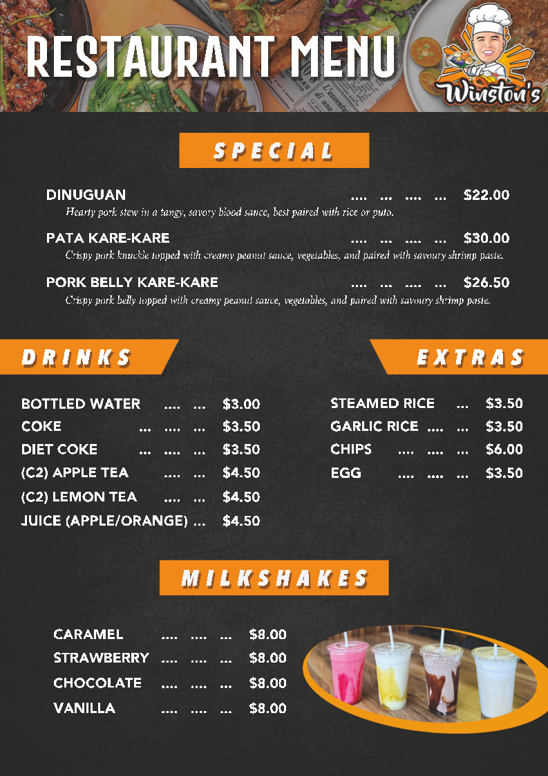 Menu, Winston's Bakeshop and Resto