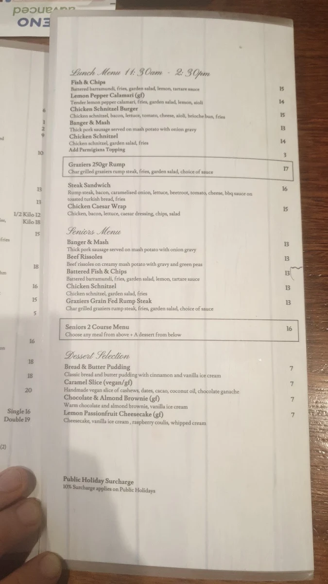 Menu, Kedron Park Hotel