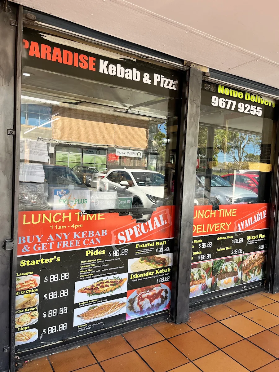 Menu, Paradise Kebab & Pizza