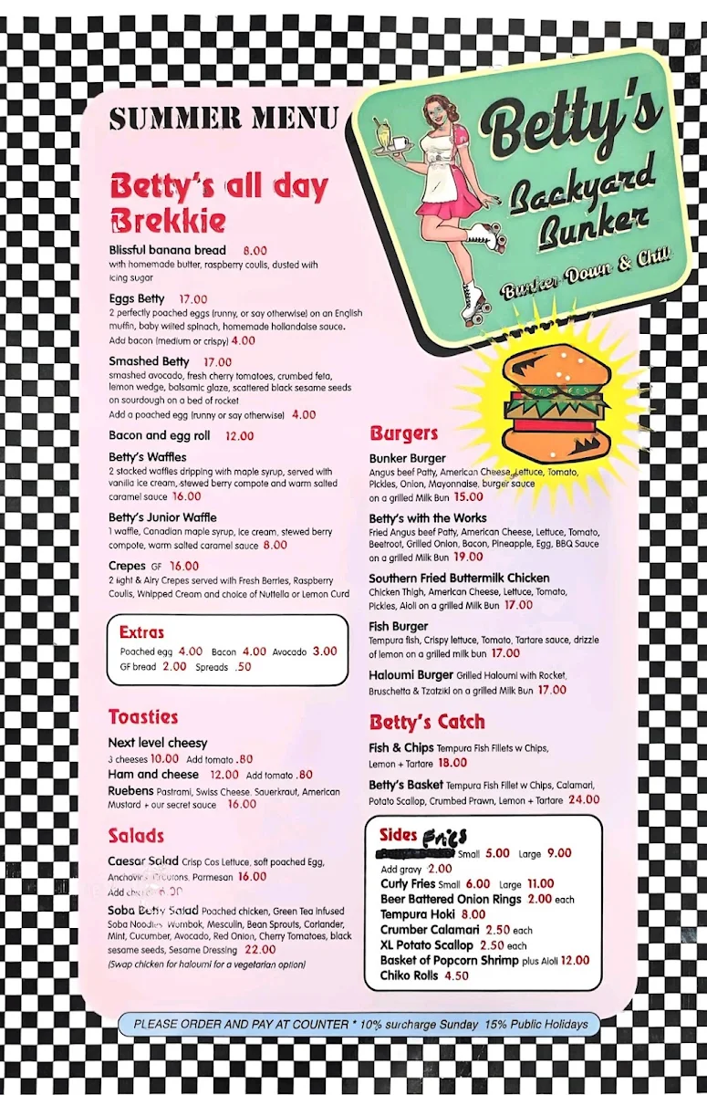 Menu, Betty’s Backyard Bunker