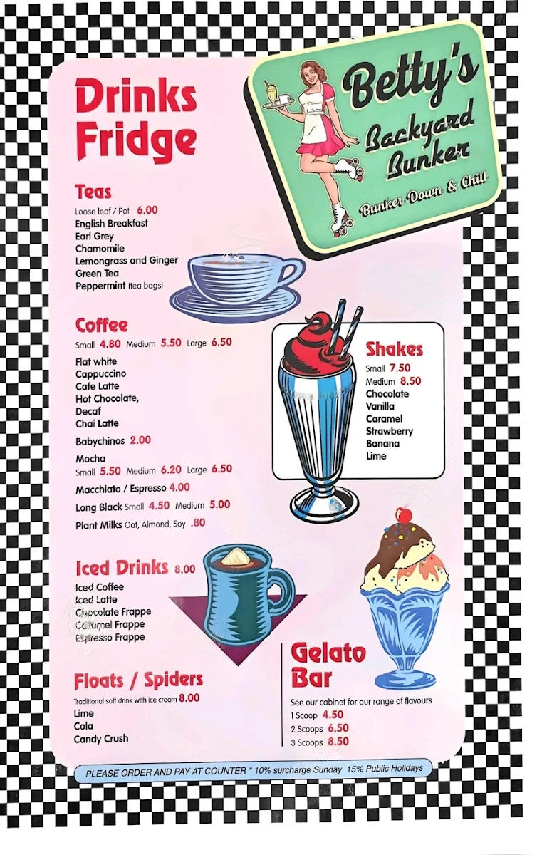 Menu, Betty’s Backyard Bunker