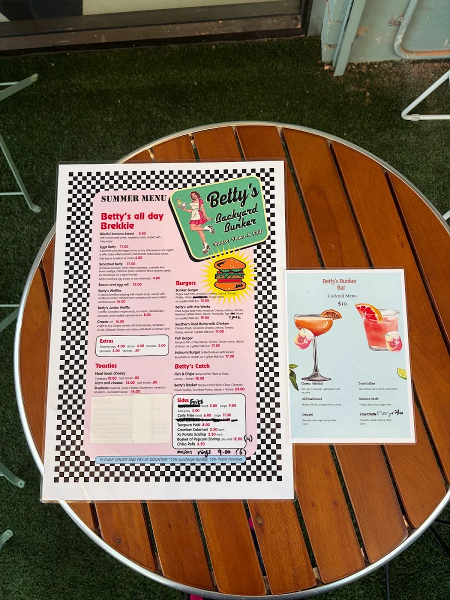Menu, Betty’s Backyard Bunker