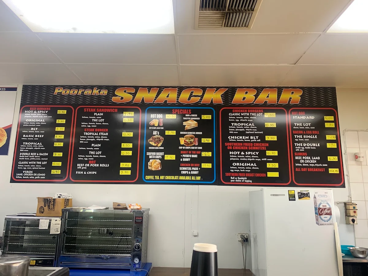 Menu, Pooraka Snack Bar
