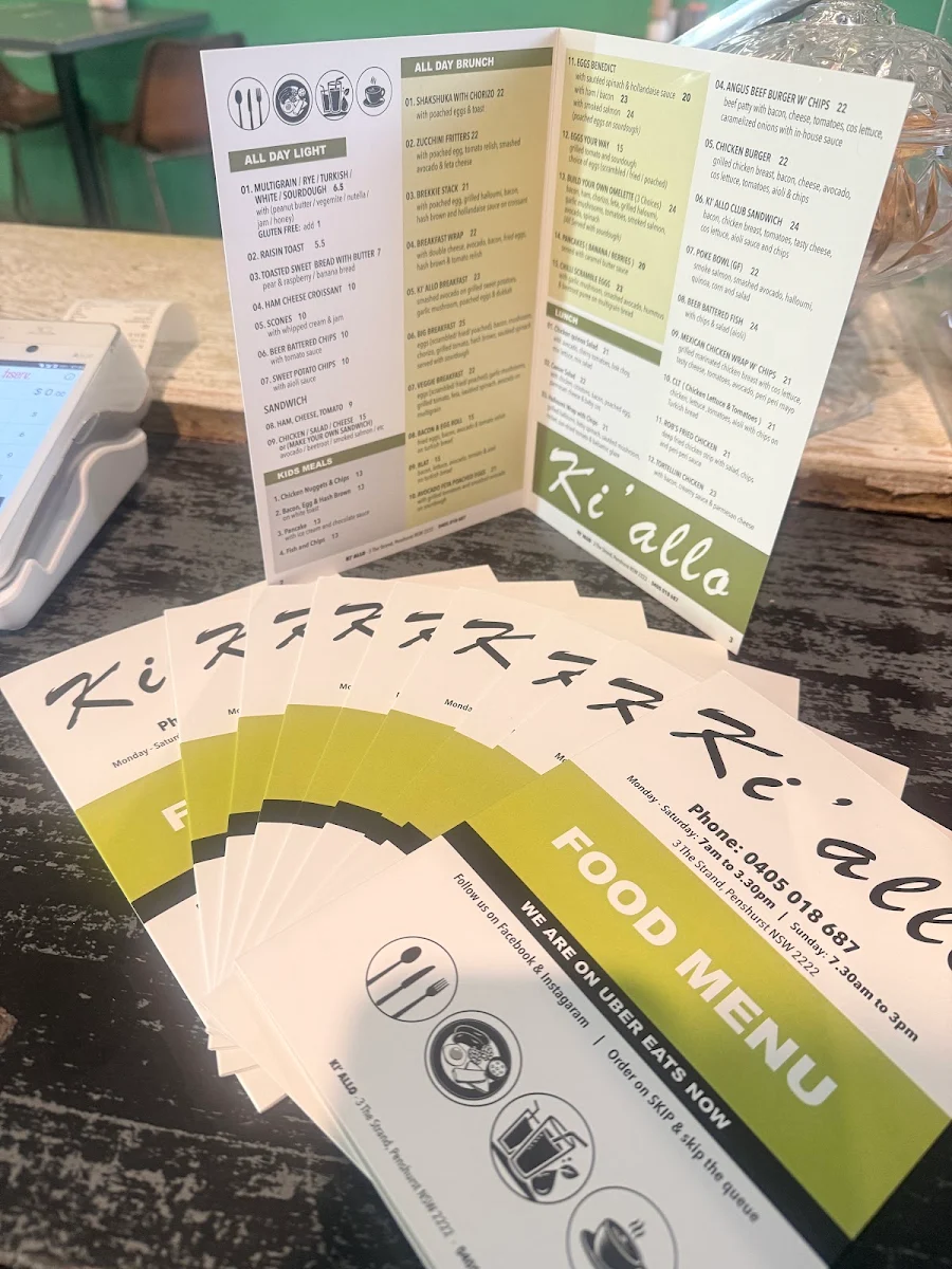Menu, Ki Allo Cafe